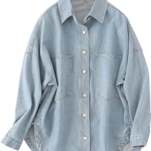Women Denim Jacket Shacket Long Sleeve Oversize Boyfriend Jean Jacket Shirt
