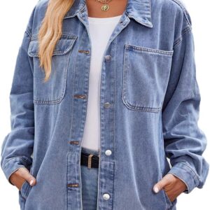 Womens Jean Jackets Long Sleeve Fashion Button Down Denim Jacket with Pockets LIGHTBLUE M