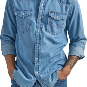 Wrangler Men's Iconic Denim Regular Fit Snap Shirt