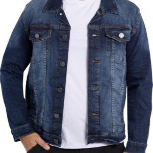 X RAY Mens Denim Jacket, Washed Ripped Distressed Flex Stretch Casual Trucker Biker Jeans Jacket for Men