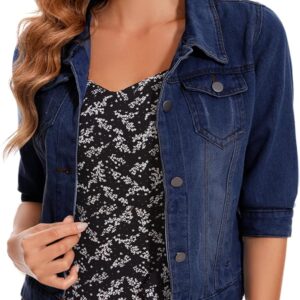 YOUNIFIZ Women's Short Denim Jacket 2025 Lapel Stretch Jean Coat Button Trendy 3\/4 Sleeve Cropped Denim Jackets