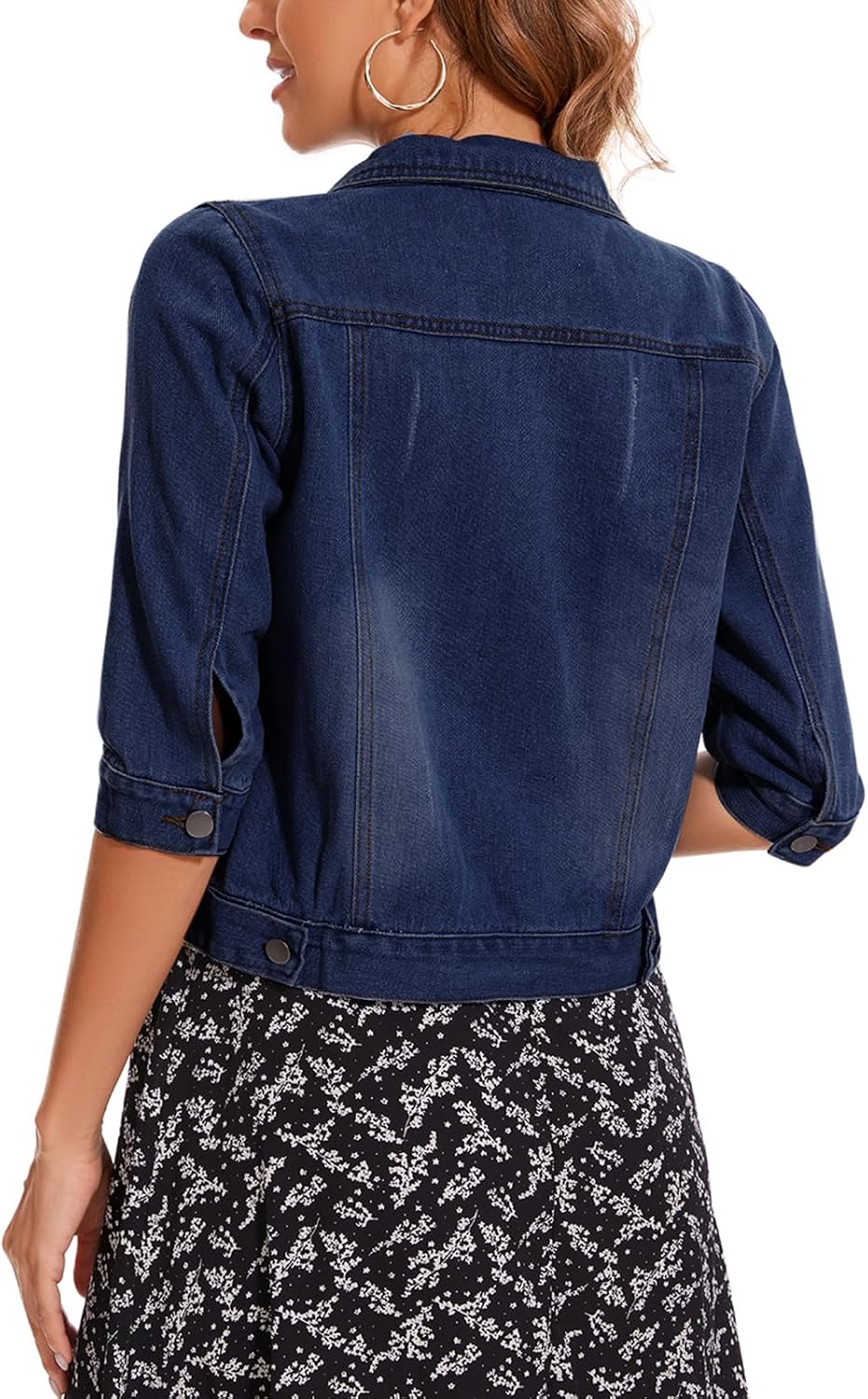 YOUNIFIZ Women's Short Denim Jacket 2025 Lapel Stretch Jean Coat Button Trendy 3\/4 Sleeve Cropped Denim Jackets - Image 3